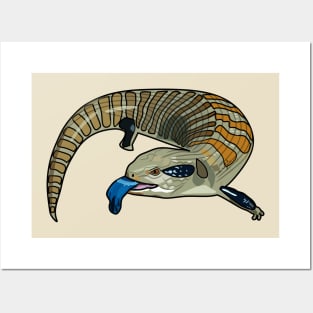 Blue-tongued skink cartoon illustration Posters and Art